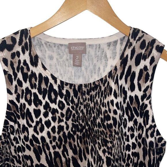 Chico's Womens Black Tan Japanese Leopard Classic Layering Shell Tank Size 2 NWT - Picture 2 of 5